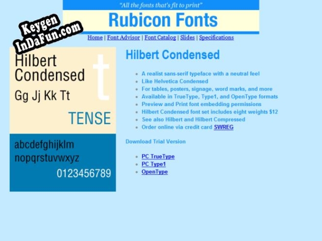 Registration key for the program Hilbert Condensed Font Type1