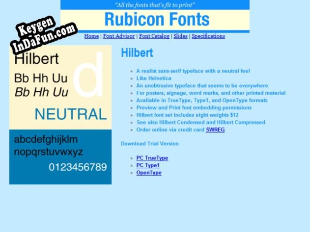 Hilbert Font Type1 activation key