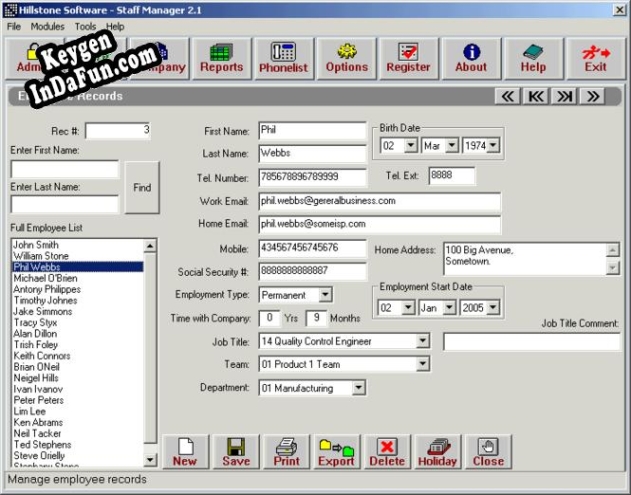 Key generator (keygen) Hillstone Software - Staff manager