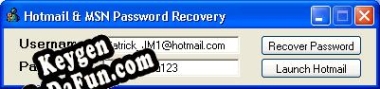 Hotmail & MSN Password Recovery Key generator