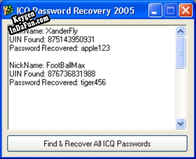 Free key for ICQ Password Recovery 2005