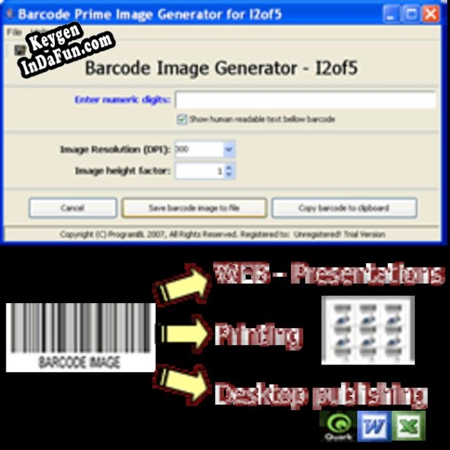 Registration key for the program Interleaved 2of5 barcode prime image gen