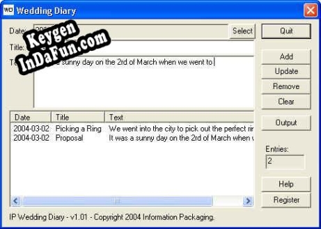 Activation key for IP Wedding Diary