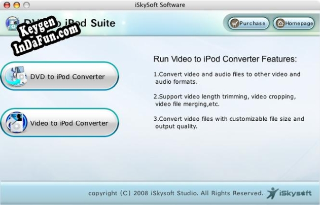 iSkysoft DVD to iPod Suite for Mac Key generator