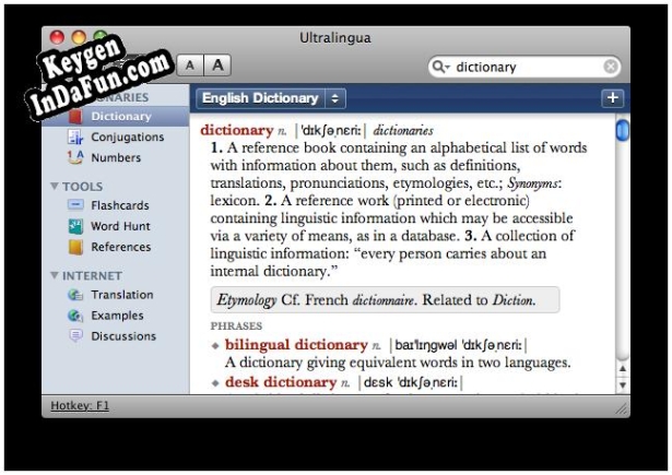 Key for Italian-English Dictionary by Ultralingua for Mac