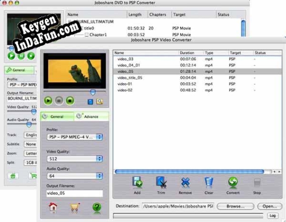 Joboshare DVD to PSP Bundle for Mac Key generator