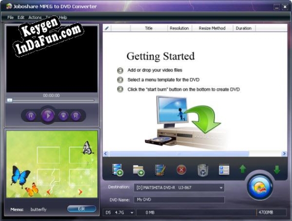 Registration key for the program Joboshare MPEG to DVD Converter