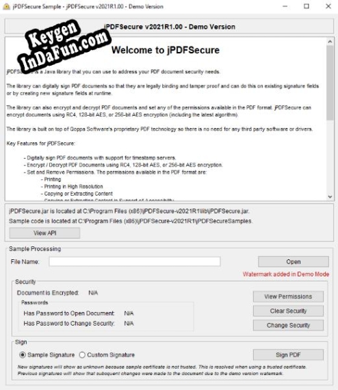 Key generator for jPDFSecure