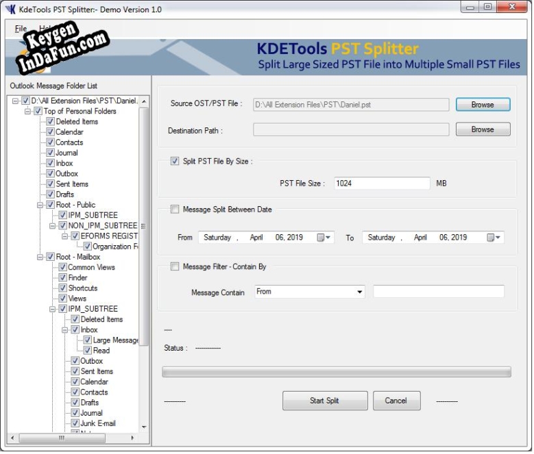 Registration key for the program KDETools PST Splitter