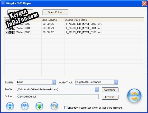 Registration key for the program Kingdia DVD Ripper