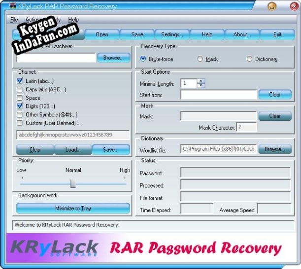 Key generator (keygen) KRyLack RAR Password Recovery