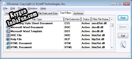 Key generator for KT Text Filters