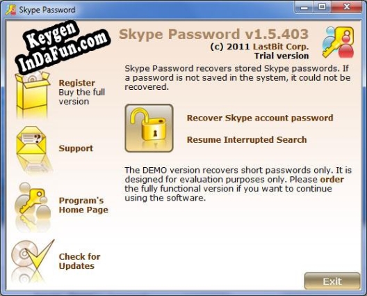 LastBit Skype Password Recovery Key generator