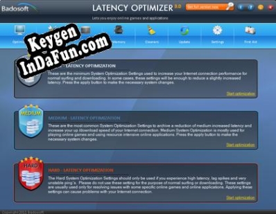 Registration key for the program Latency Optimizer