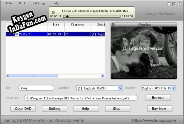 Free key for Lenogo DVD Movie to iPod Video Converter