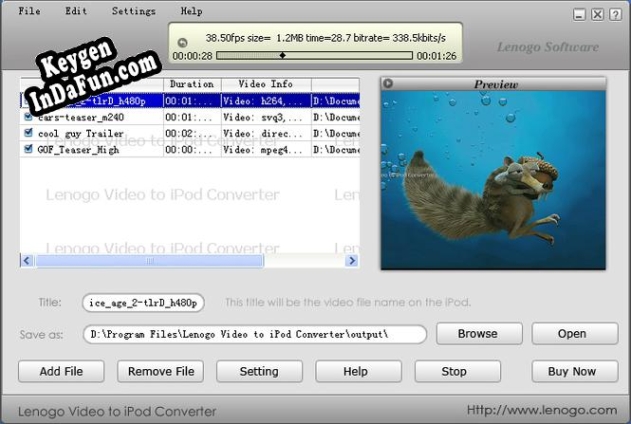 Activation key for Lenogo Video to iPod Converter