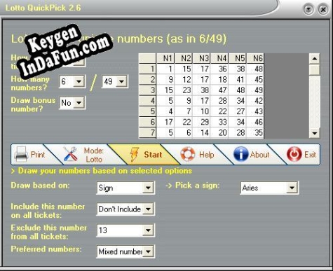 Lotto QuickPick serial number generator