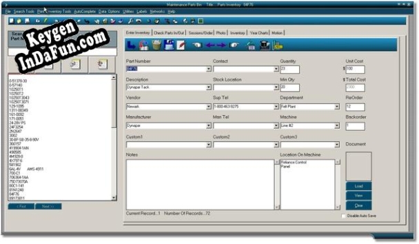 Activation key for Maintenance Parts Bin