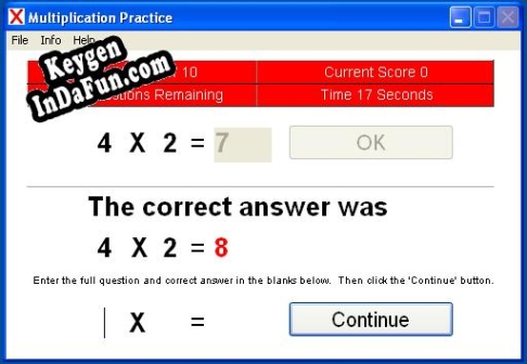 Master the Facts Multiplication key free