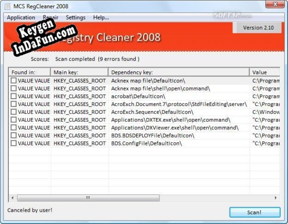 Registration key for the program MCS Registry Cleaner 2008