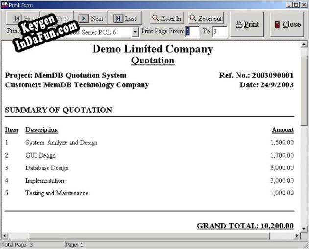 MemDB Quotation System Key generator