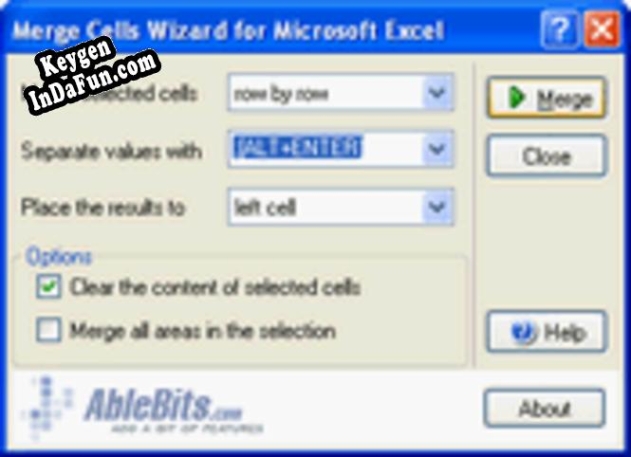 Registration key for the program Merge Cells Wizard for Microsoft Excel