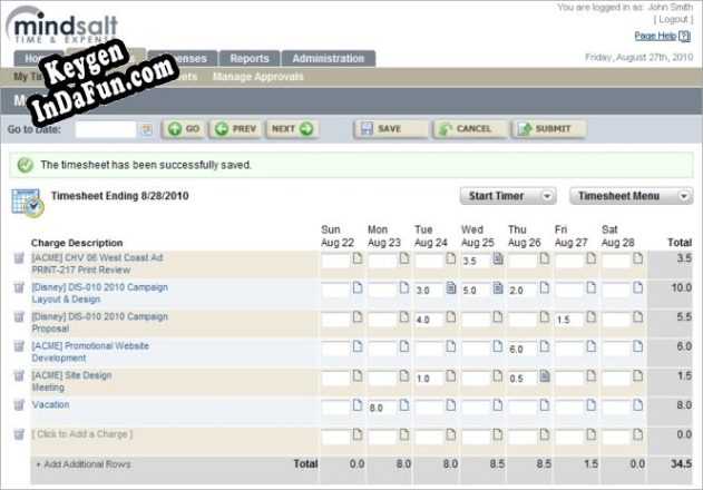 MindSalt Time & Expense key generator