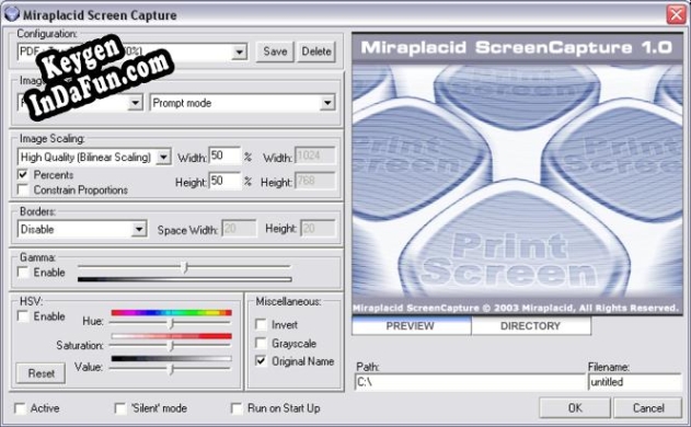 Free key for Miraplacid Screen Capture