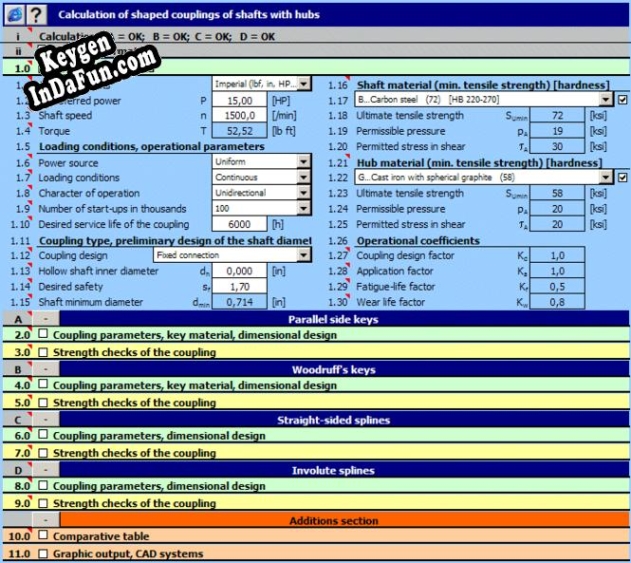 MITCalc - Shaft connection Key generator