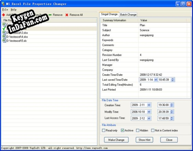 Key generator (keygen) MS Excel File Properties Changer