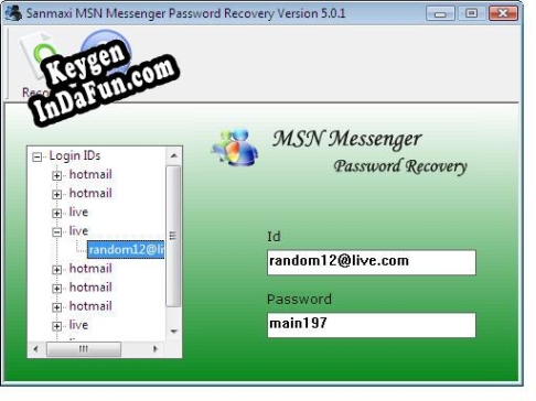 Registration key for the program MSN Messengers Password Finder