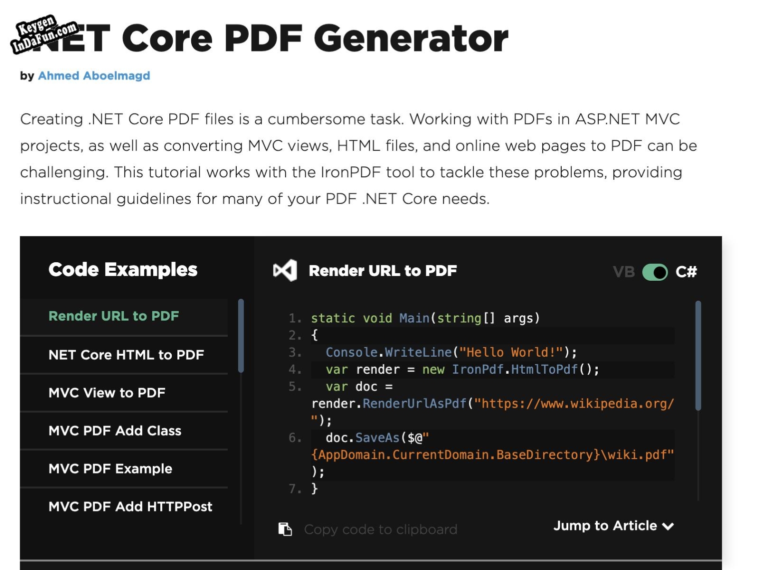 Net Core PDF Generator serial number generator