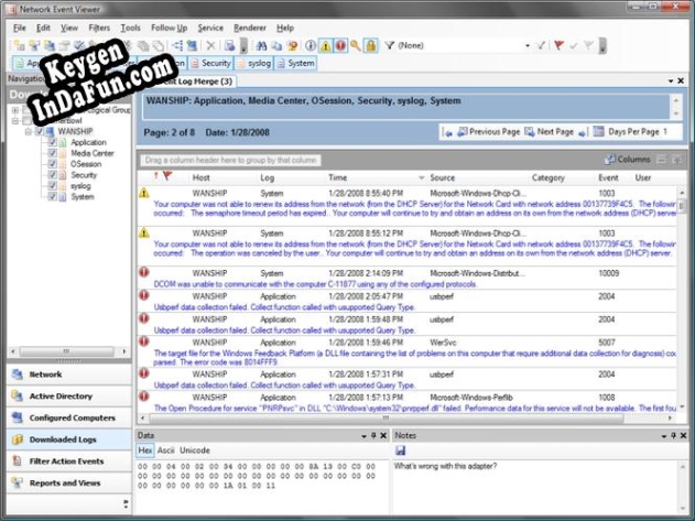 Key for Network Event Viewer