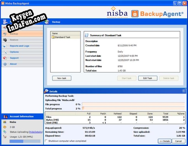 Key generator (keygen) Nisba BackupAgent 25GB subscription