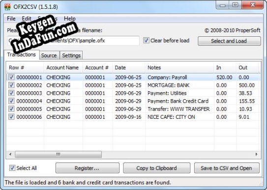 OFX2CSV serial number generator