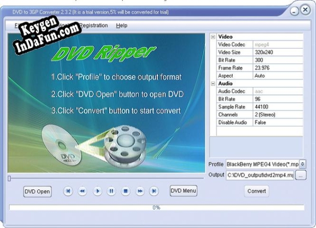 Key for Opell DVD to Blackberry 3GP Converter