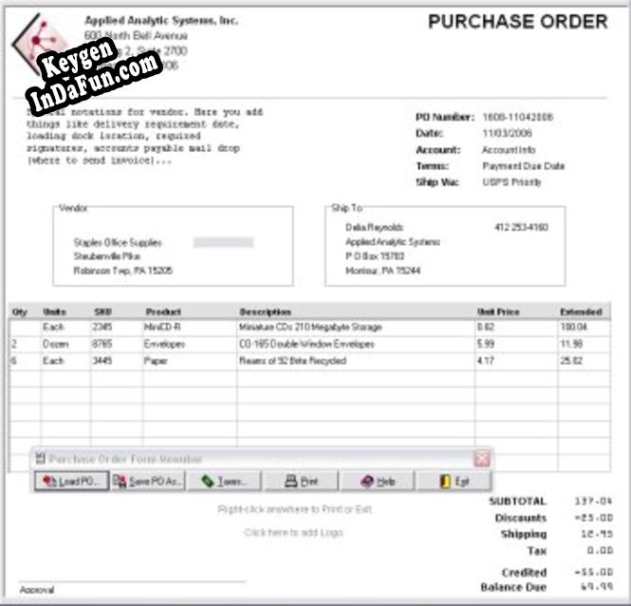 OrderGen Purchase Order Form Key generator