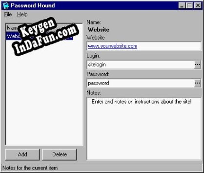 Registration key for the program Password Hound