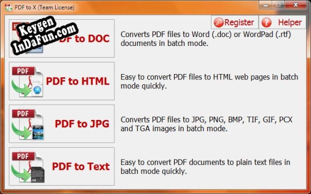 Registration key for the program PDF to X