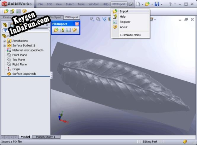 PIX Import for SolidWorks serial number generator