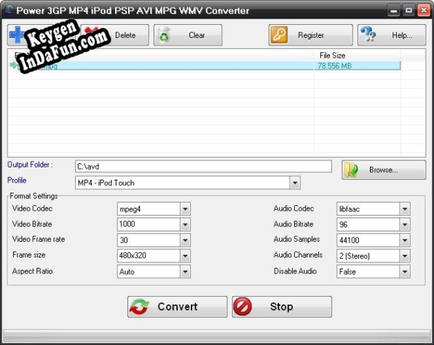 Registration key for the program Power 3GP MP4 iPod PSP AVI MPG WMV Converter