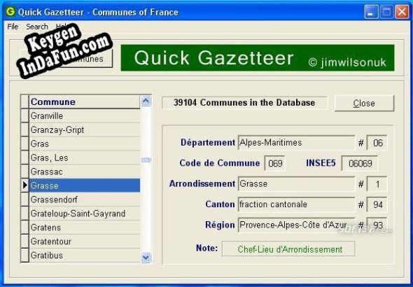 Quick Gazetteer - Communes of France key generator