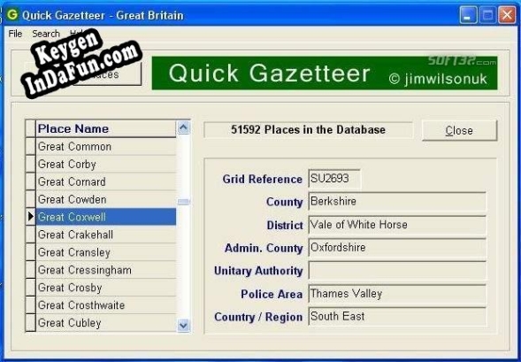 Free key for Quick Gazetteer - Great Britain