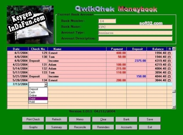 QwikCheck Moneybook key generator