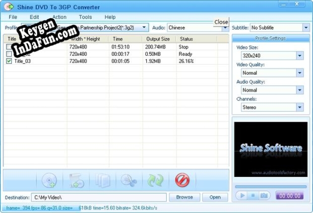 Shine DVD To 3GP Converter Key generator