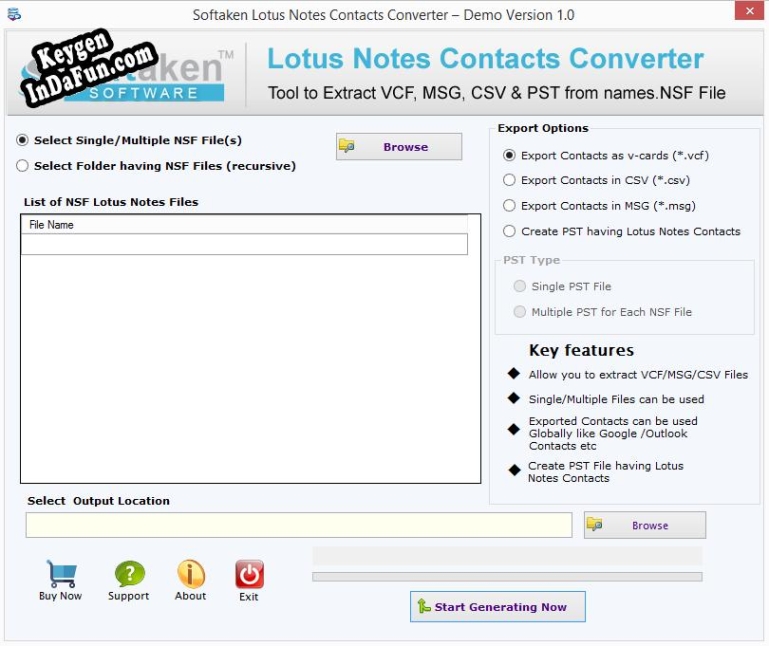 Key generator for Softaken Lotus Notes Contacts Converter