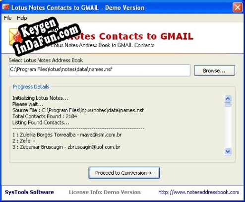 SysTools Lotus Notes Contacts to GMAIL activation key