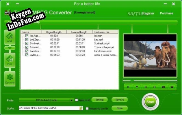 Free key for Tanbee Video to MPEG Converter