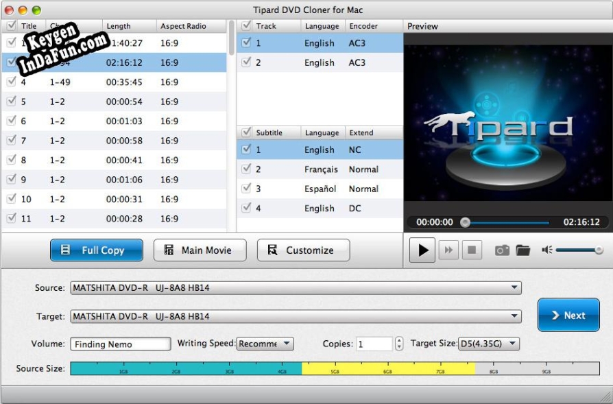 Registration key for the program Tipard DVD Cloner for Mac
