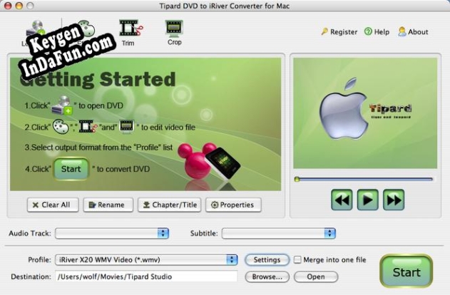 Tipard DVD to iRiver Converter for Mac key generator